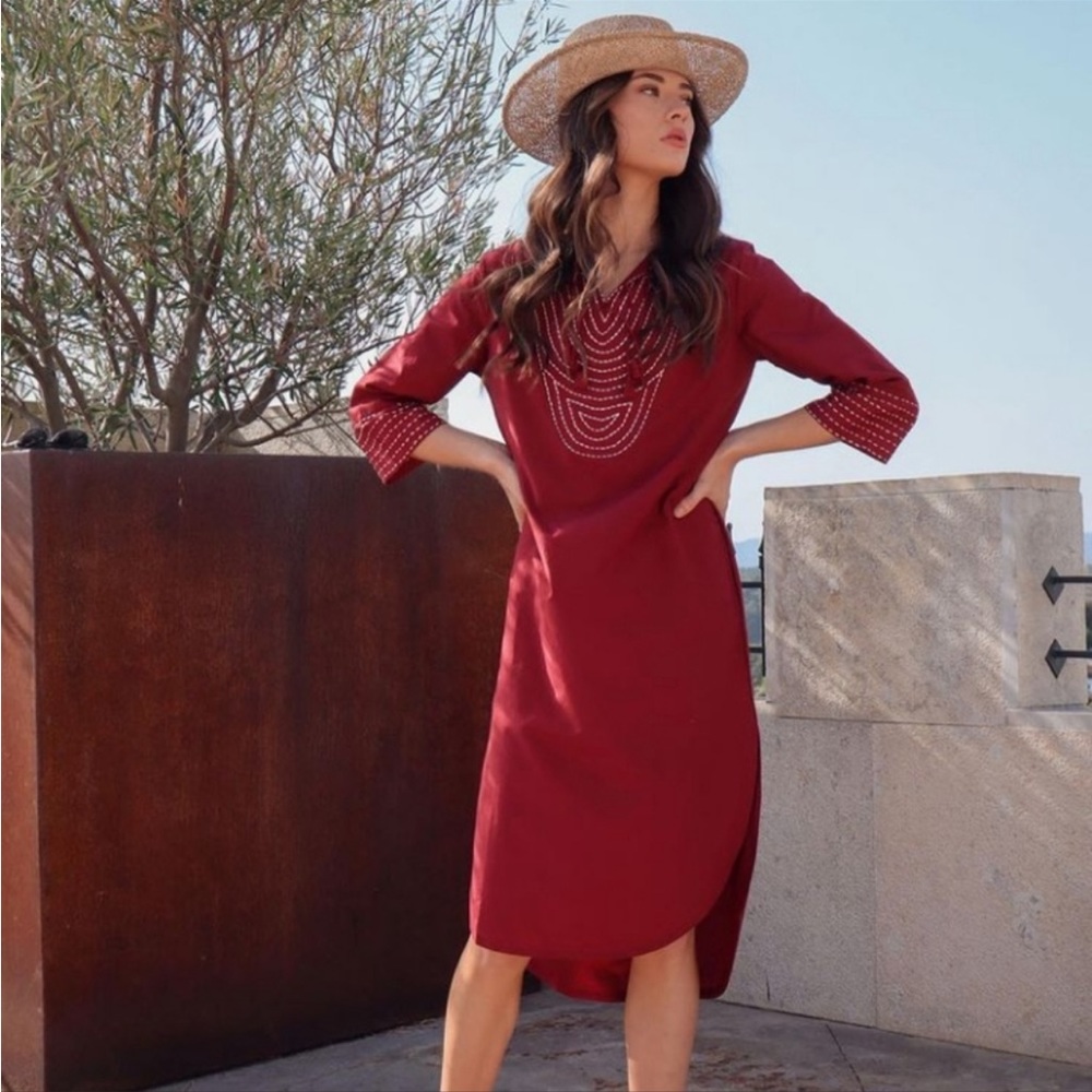 Souk Indigo Marrakesh Blue Navy Silk Blend Embroidered Tunic Dress Size xsmall